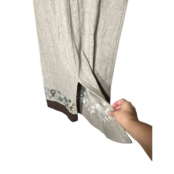 J Jill Medium Wool Dress Embroidered Hem Midi Tan Brown Modest MP - Picture 6 of 7